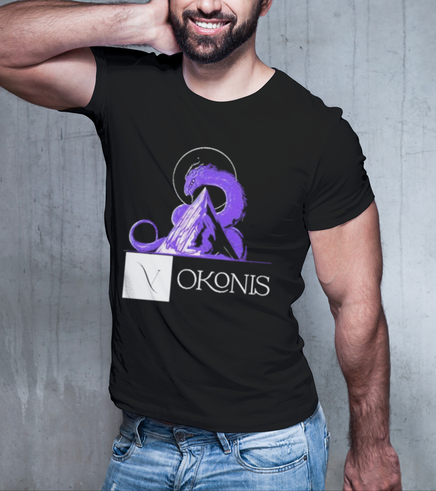 Vokonis Purple Dragon Coiled On Mountain Peak With Crescent Moon T-Shirt