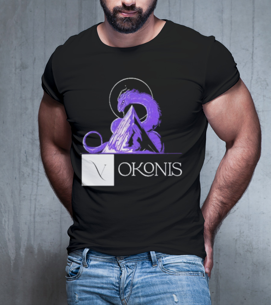Vokonis Purple Dragon Coiled On Mountain Peak With Crescent Moon T-Shirt