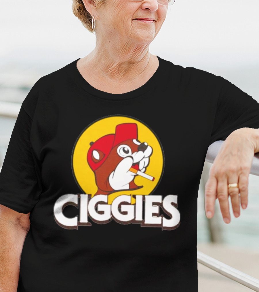Ciggies Beanie Cap Cartoon Rodent Smoking T-Shirt