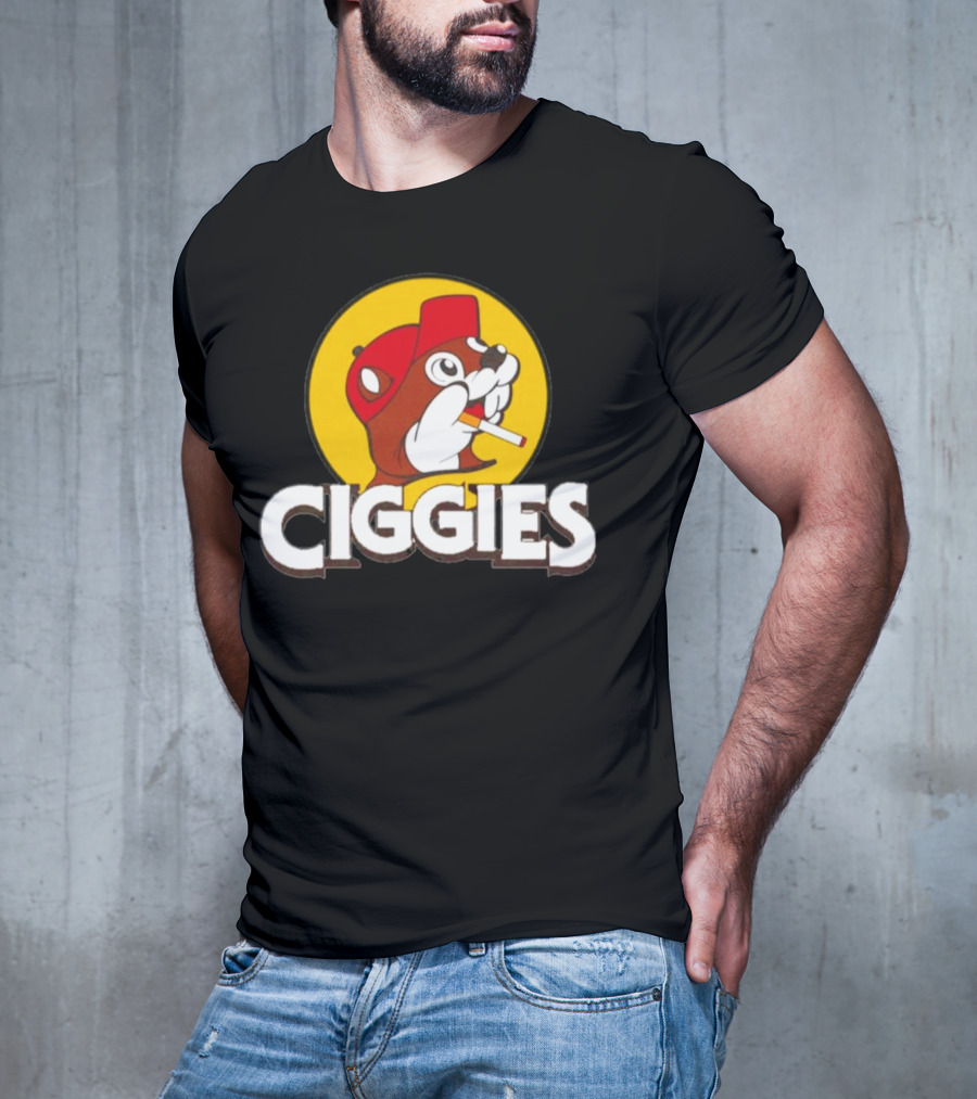 Ciggies Beanie Cap Cartoon Rodent Smoking T-Shirt