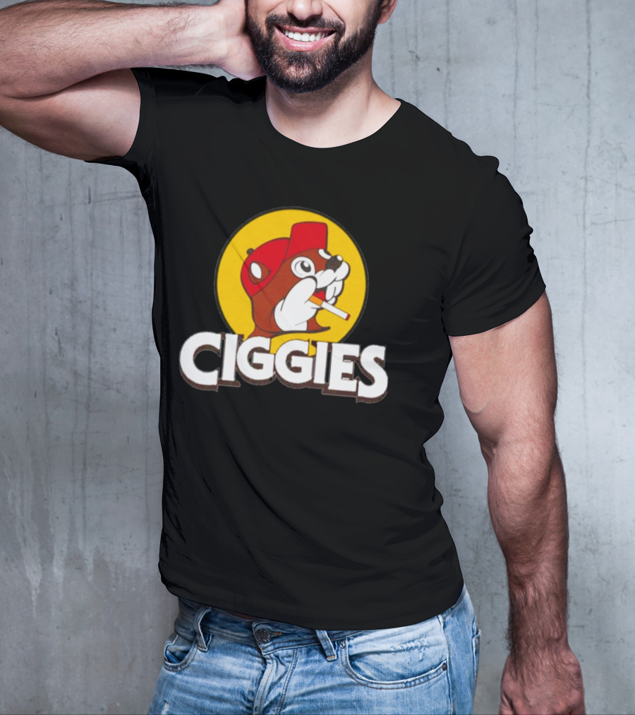 Ciggies Beanie Cap Cartoon Rodent Smoking T-Shirt