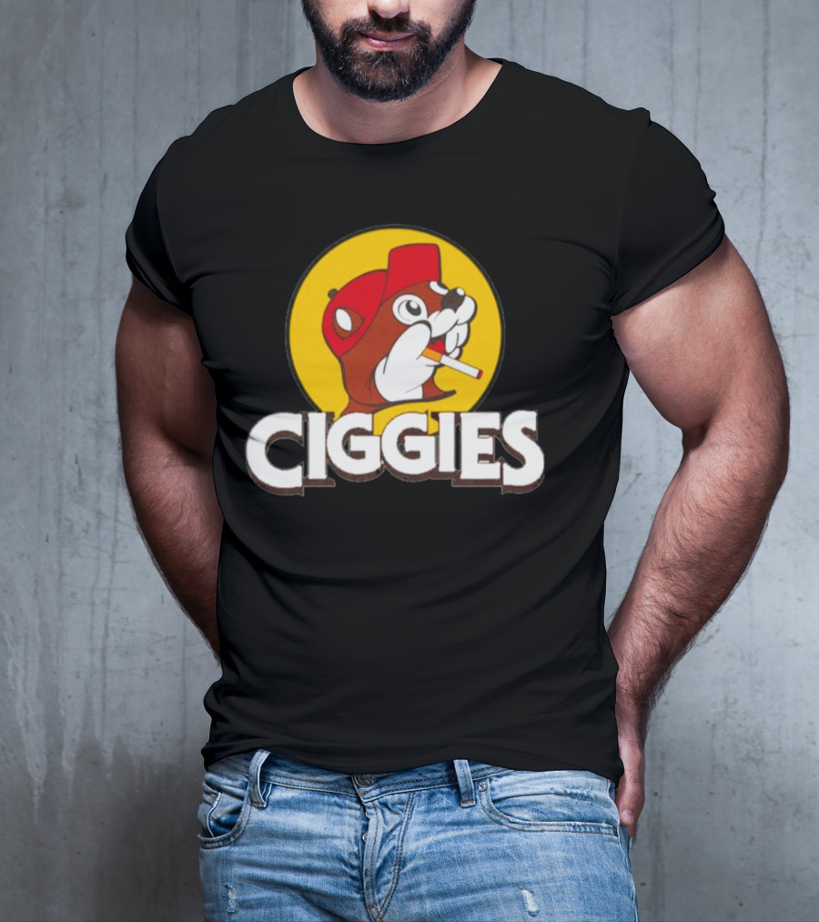 Ciggies Beanie Cap Cartoon Rodent Smoking T-Shirt