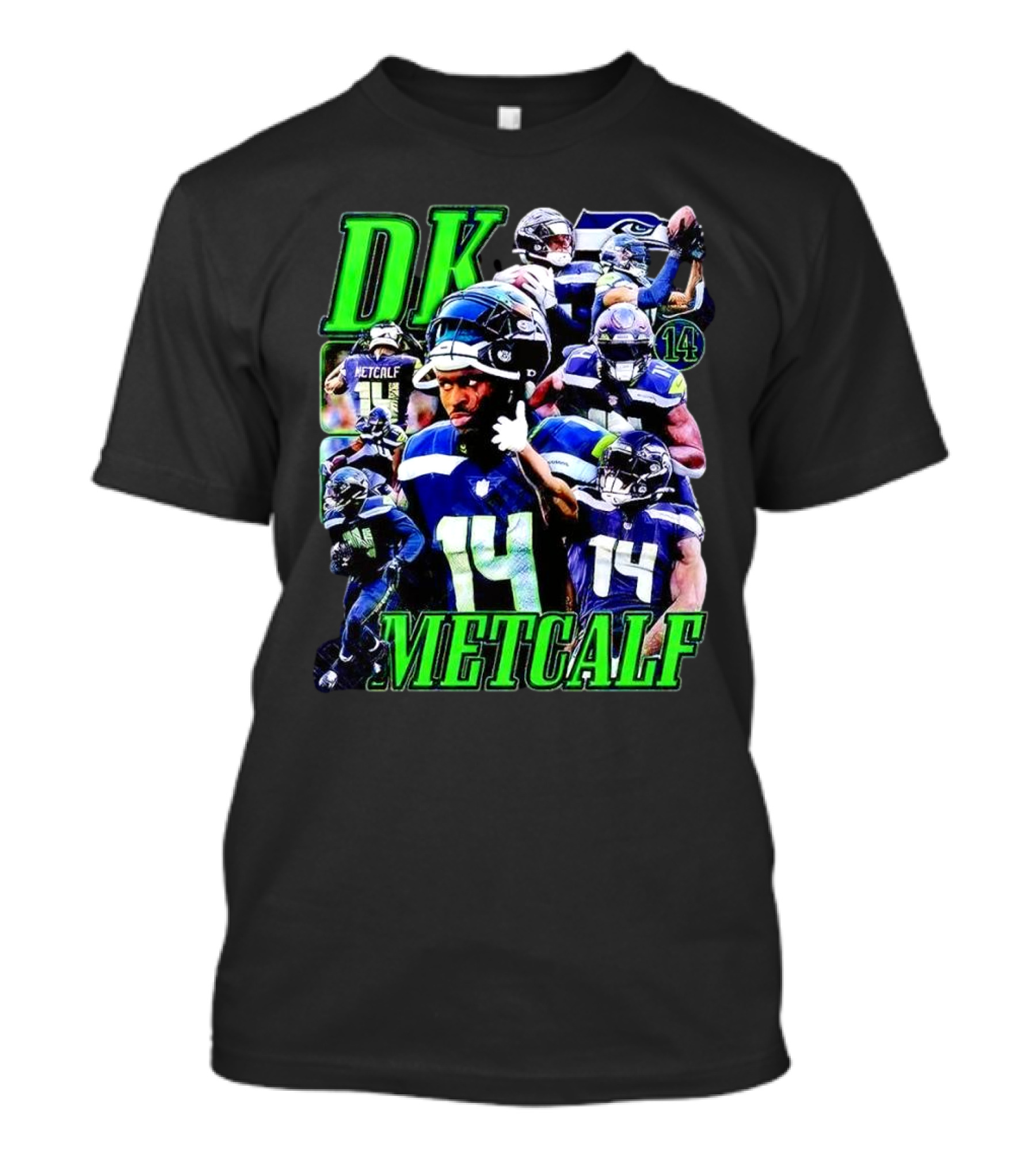 DK Metcalf Seattle Seahawks 14 Retro NFL Player Action Collage T-Shirt