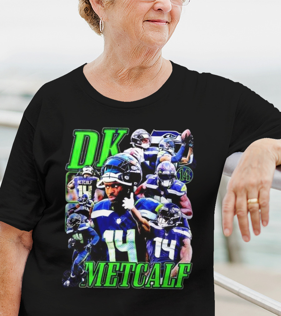 DK Metcalf Seattle Seahawks 14 Retro NFL Player Action Collage T-Shirt