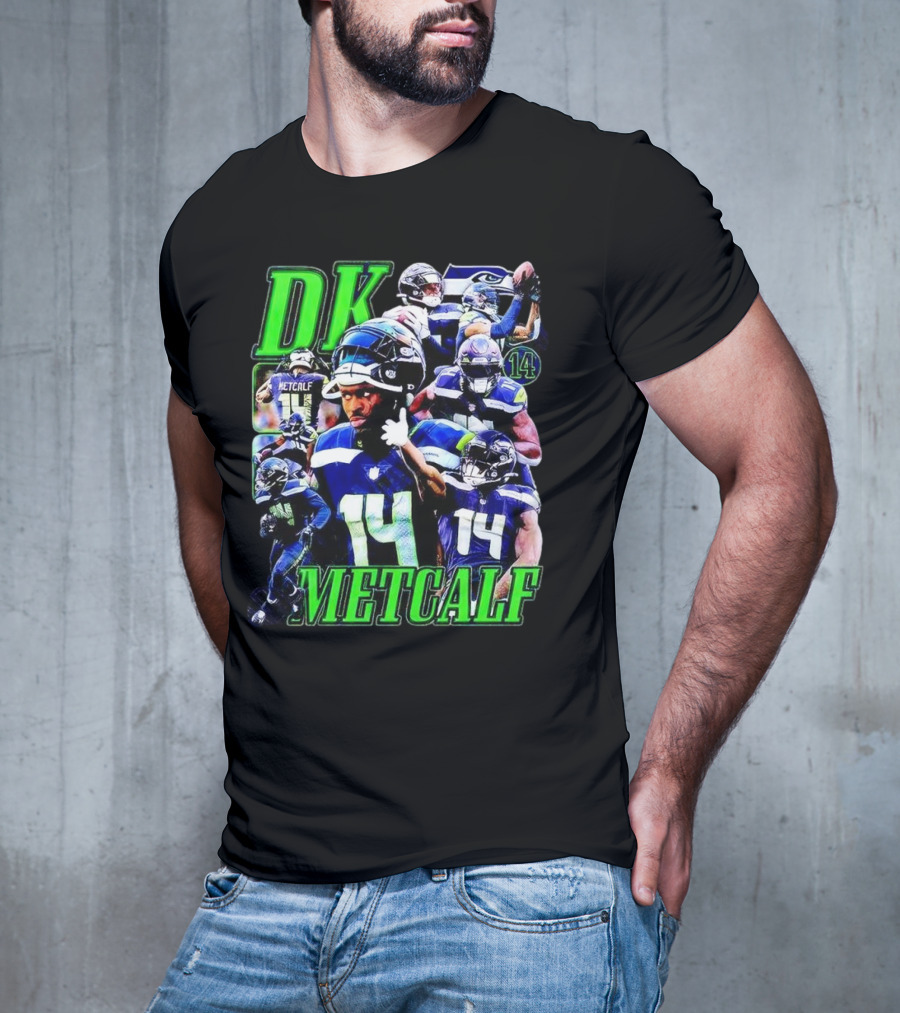 DK Metcalf Seattle Seahawks 14 Retro NFL Player Action Collage T-Shirt
