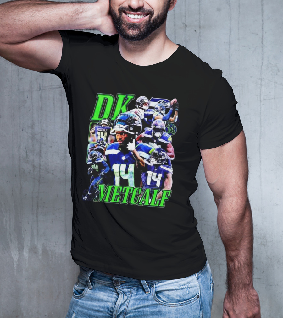 DK Metcalf Seattle Seahawks 14 Retro NFL Player Action Collage T-Shirt