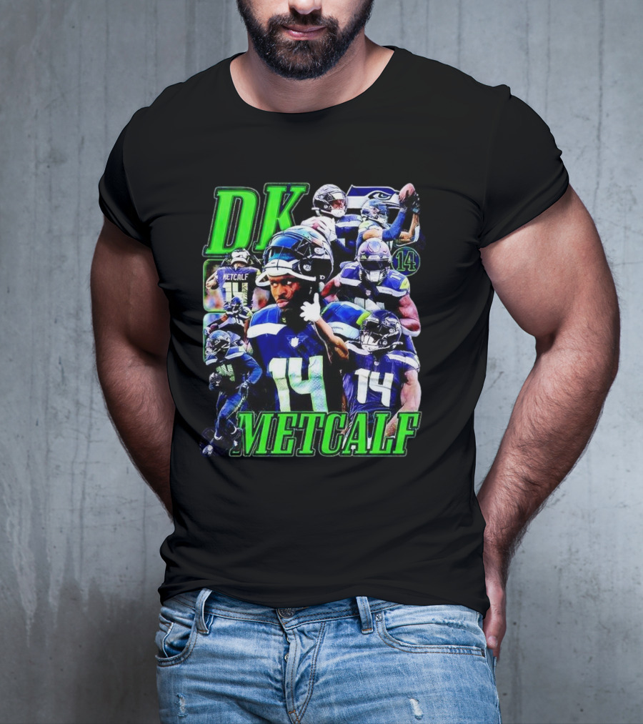 DK Metcalf Seattle Seahawks 14 Retro NFL Player Action Collage T-Shirt
