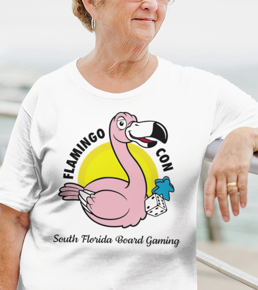 FlamingoCon South Florida Board Gaming Event With Dice And Meeple T-Shirt