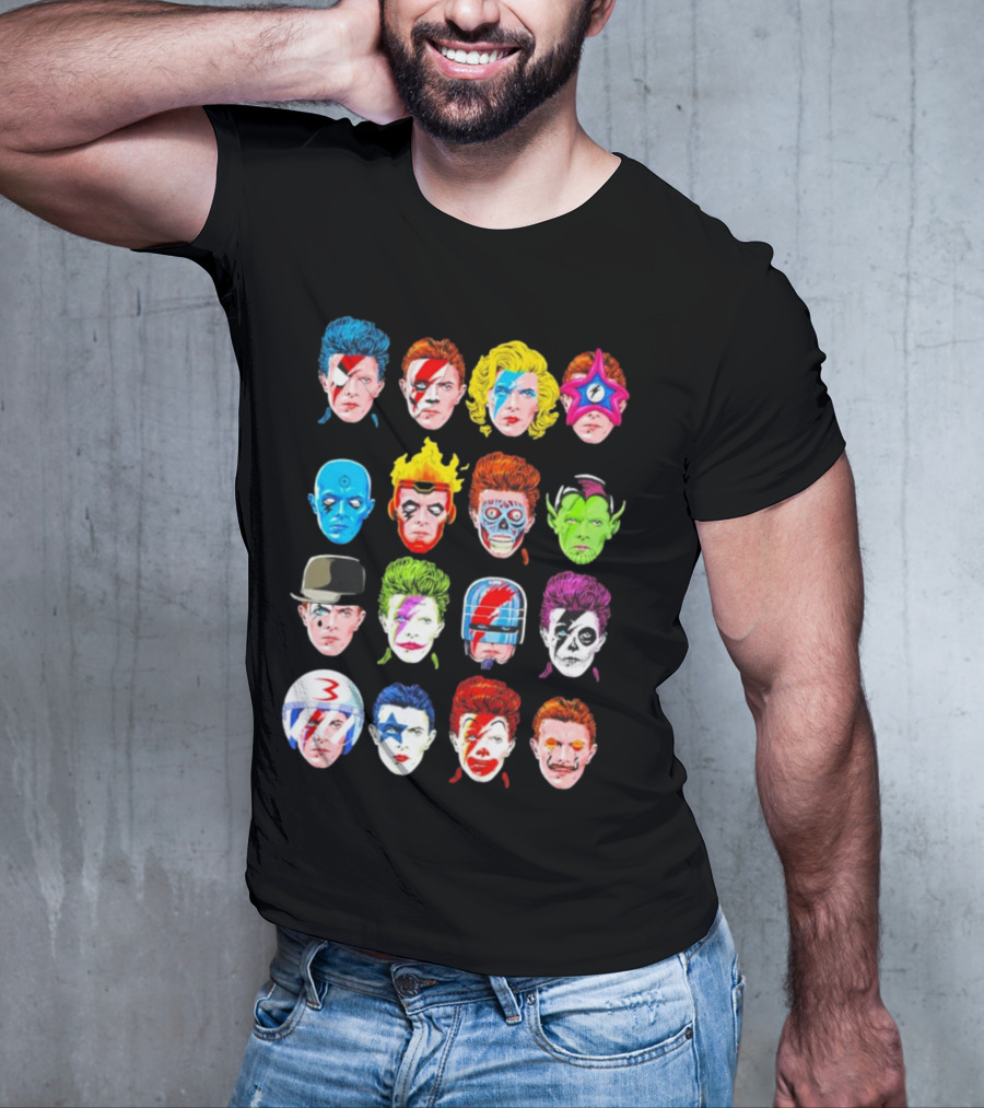 Ziggy Stardust Aladdin Sane Cartoon Pop Art Floating Heads T-Shirt