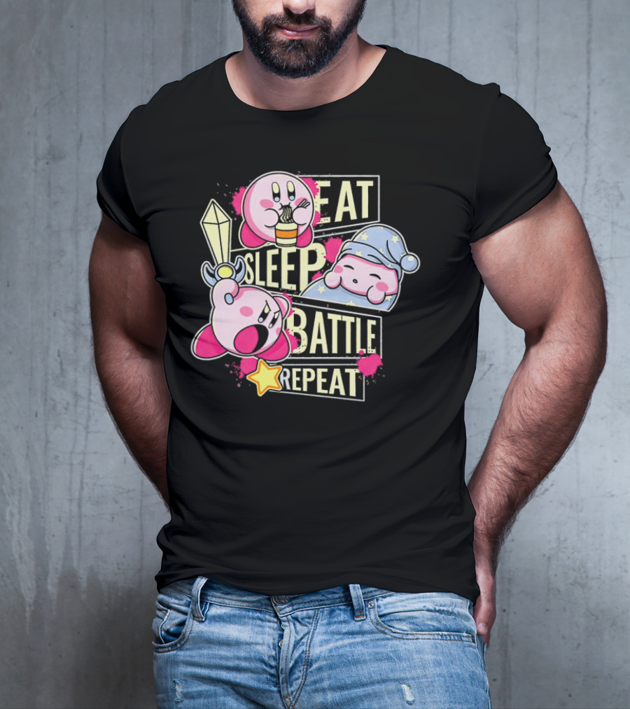 Kirby Eat Sleep Battle Repeat Game Life T-Shirt
