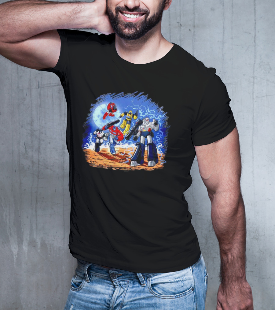Transformers Bots Cartoon Battle Scene T-Shirt