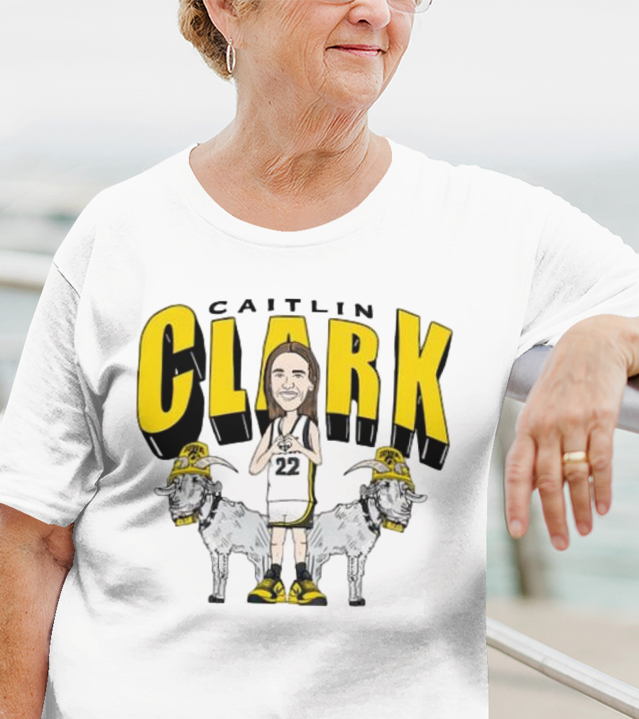 Iowa Hawkeyes Caitlin Clark 22 Caricature With Goats And Heart Hands T-Shirt