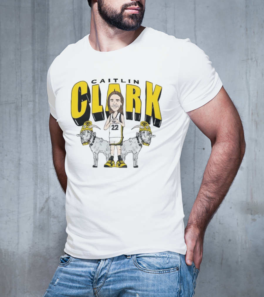 Iowa Hawkeyes Caitlin Clark 22 Caricature With Goats And Heart Hands T-Shirt