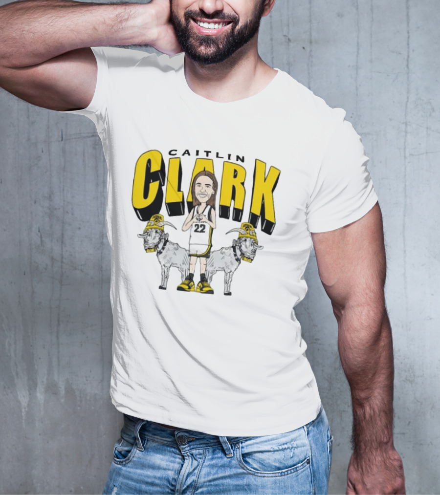 Iowa Hawkeyes Caitlin Clark 22 Caricature With Goats And Heart Hands T-Shirt