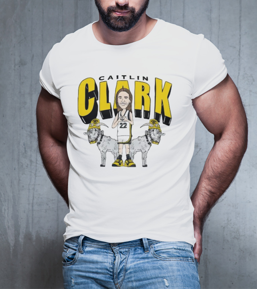 Iowa Hawkeyes Caitlin Clark 22 Caricature With Goats And Heart Hands T-Shirt