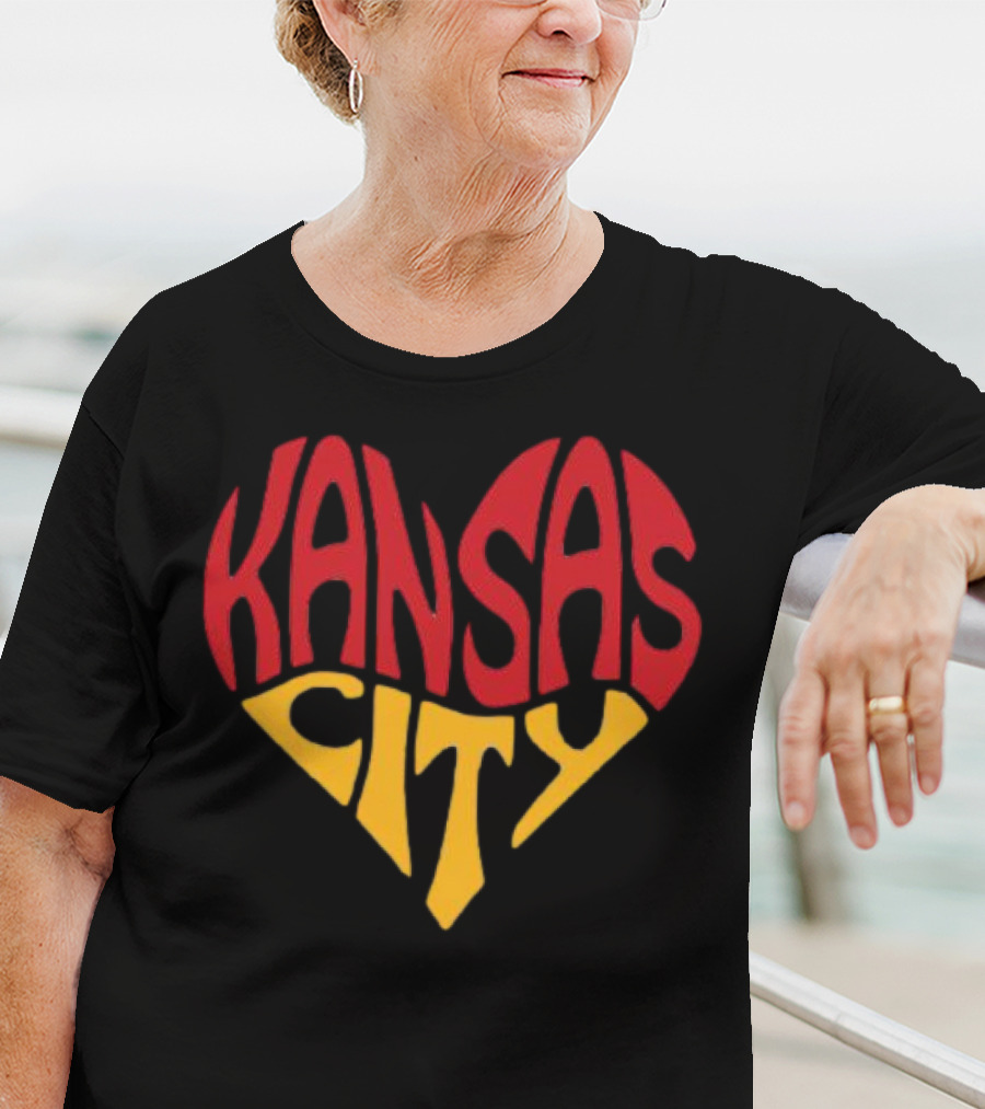 Kansas City Heart Text In Red And Yellow Shaped As A Heart T-Shirt