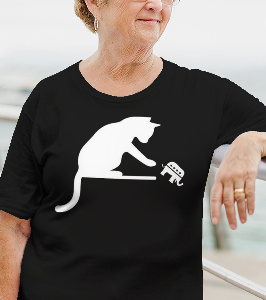 Childless Cat Lady Drop The Hate With Cat Playing With Republican Elephant T-Shirt