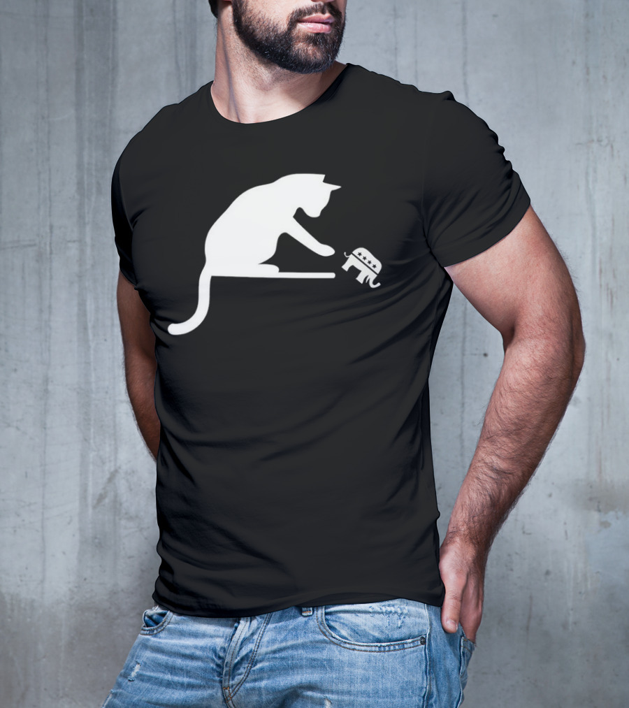 Childless Cat Lady Drop The Hate With Cat Playing With Republican Elephant T-Shirt