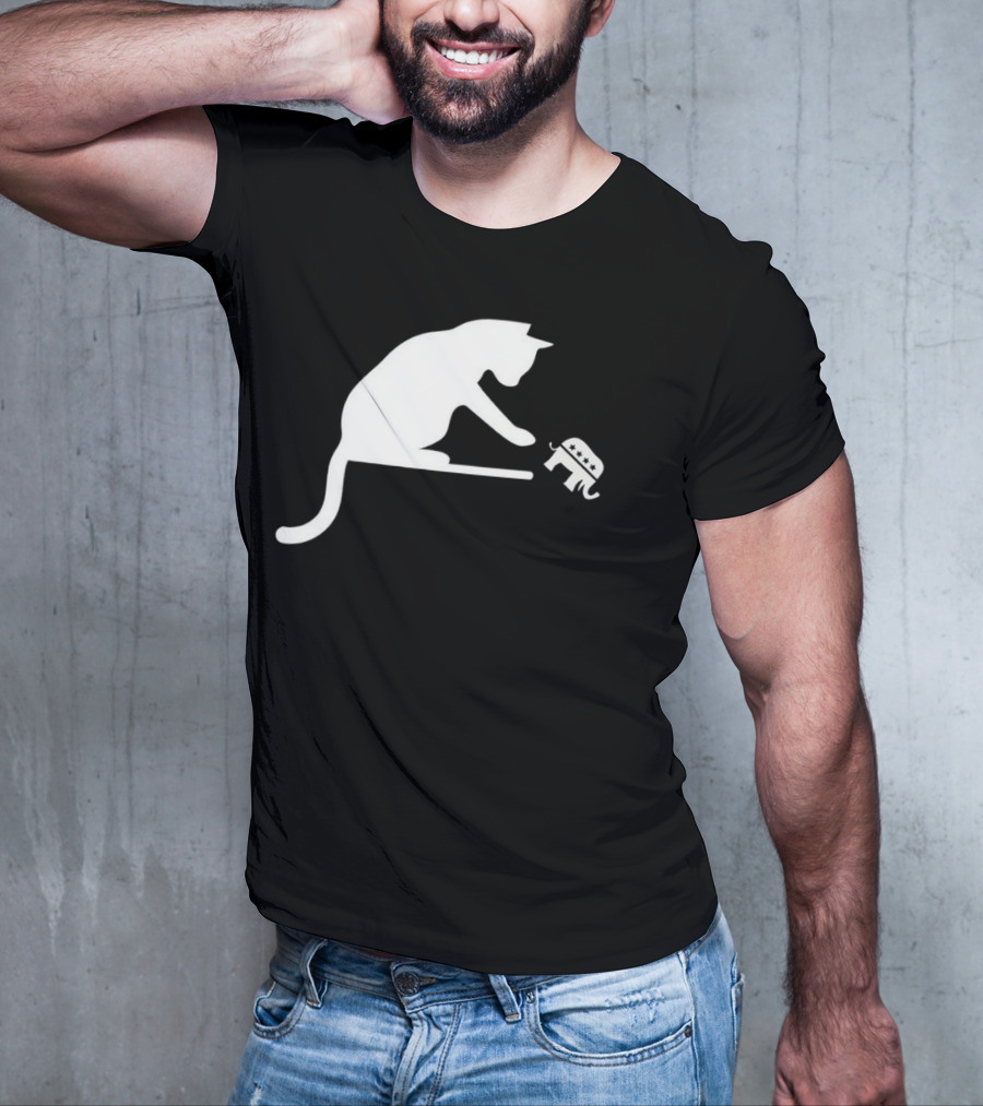 Childless Cat Lady Drop The Hate With Cat Playing With Republican Elephant T-Shirt