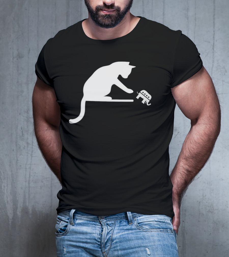 Childless Cat Lady Drop The Hate With Cat Playing With Republican Elephant T-Shirt