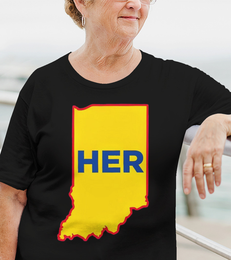 Caitlin Clark Indiana Fever Her State Yellow Map With Blue HER T-Shirt