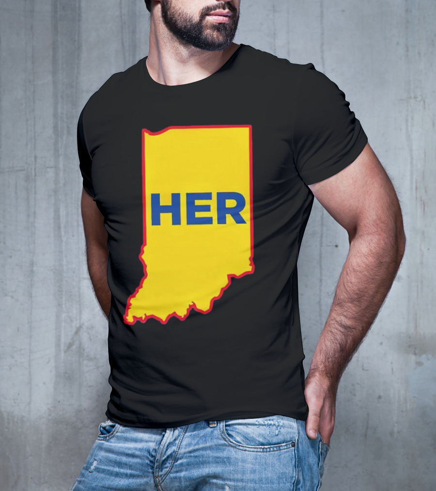 Caitlin Clark Indiana Fever Her State Yellow Map With Blue HER T-Shirt