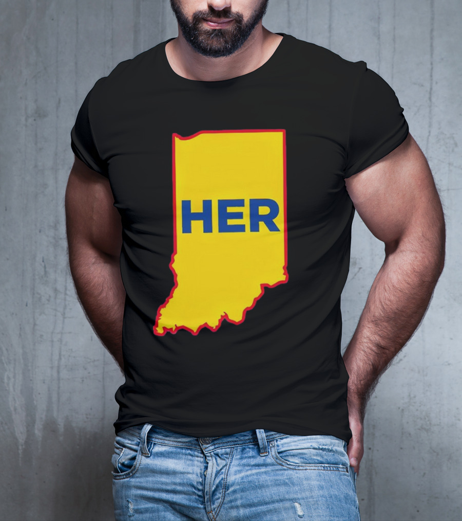Caitlin Clark Indiana Fever Her State Yellow Map With Blue HER T-Shirt