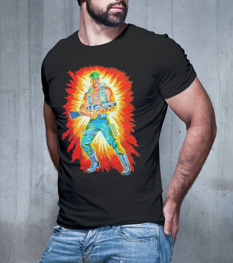 Gung-Ho GI Joe Action Figure Retro Style Burst Background T-Shirt