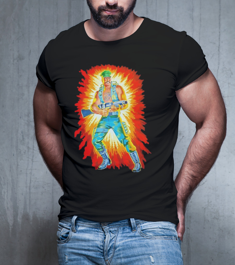 Gung-Ho GI Joe Action Figure Retro Style Burst Background T-Shirt