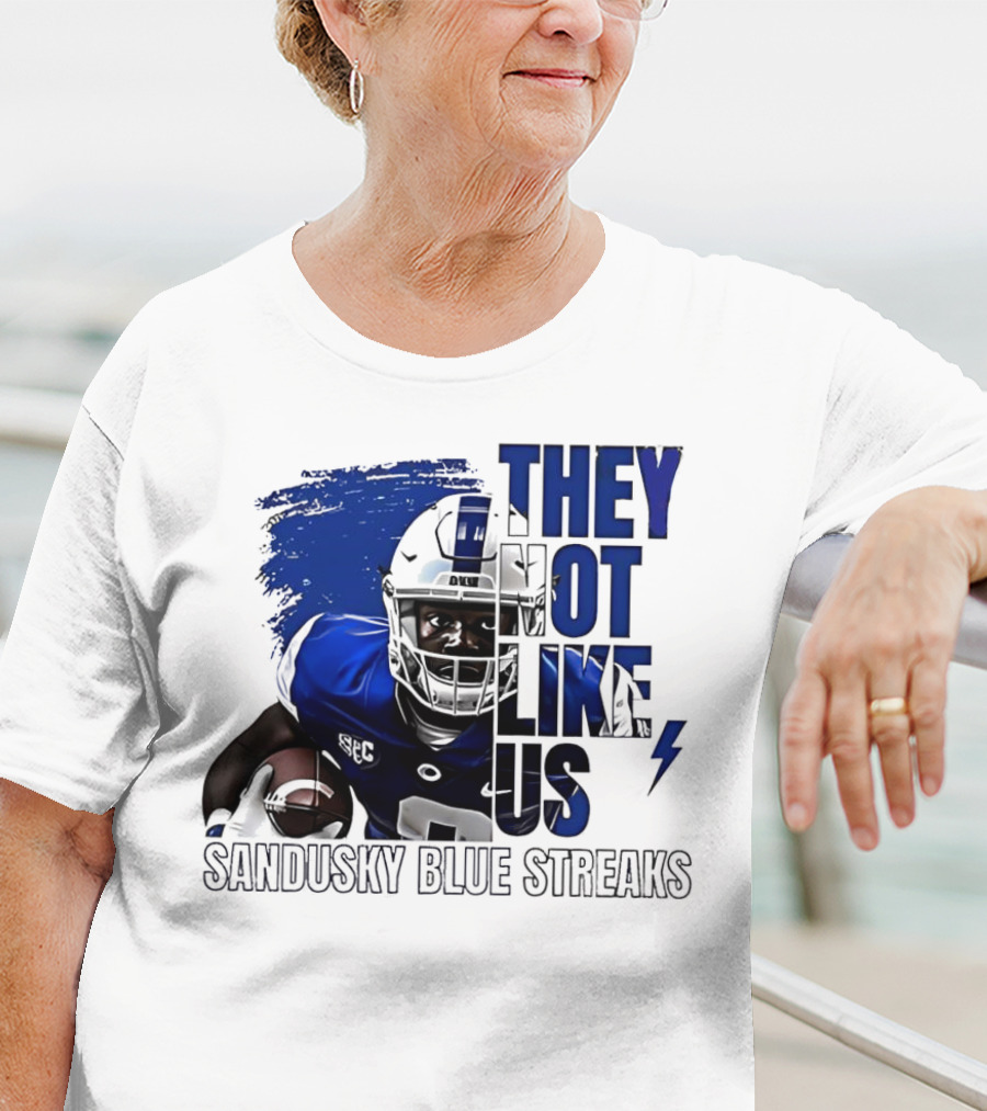 Sandusky Blue Streaks They Not Like Us Football Player Grunge T-Shirt