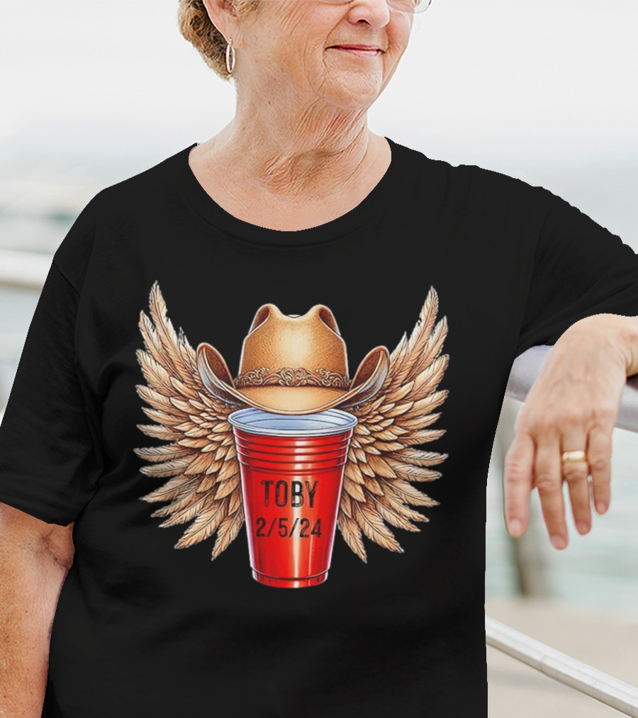 Toby Keith Toby Red Cup 2/5/24 Winged Cowboy Hat T-Shirt
