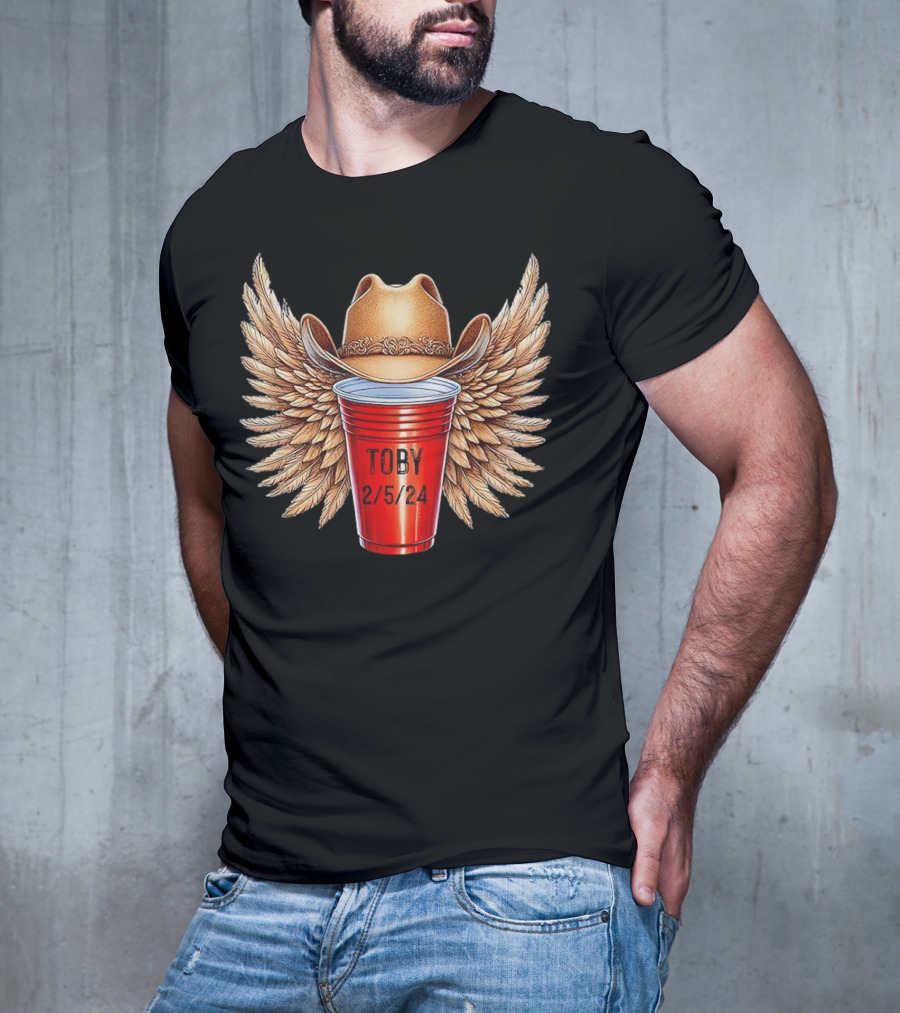 Toby Keith Toby Red Cup 2/5/24 Winged Cowboy Hat T-Shirt