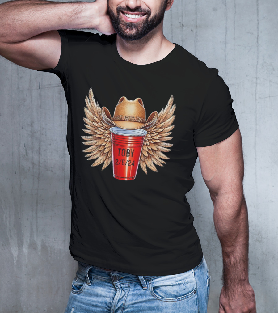Toby Keith Toby Red Cup 2/5/24 Winged Cowboy Hat T-Shirt
