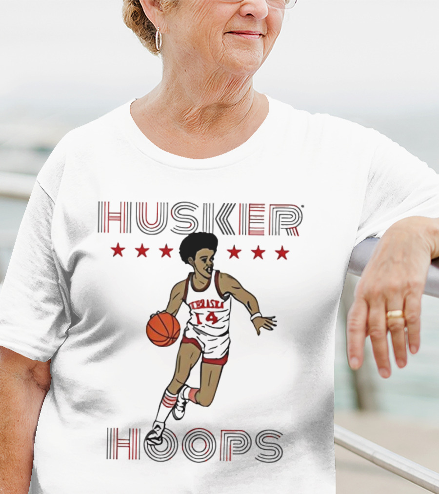 Husker Hoops Nebraska Cornhuskers Basketball Player With Stars T-Shirt