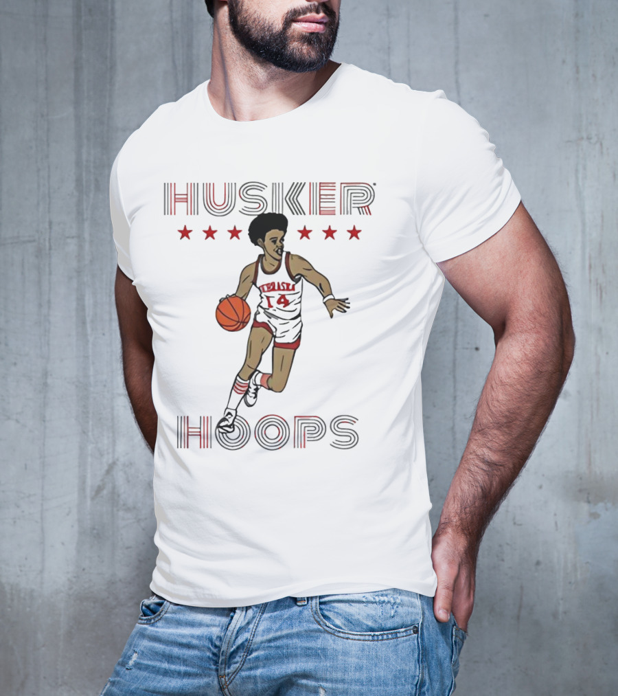 Husker Hoops Nebraska Cornhuskers Basketball Player With Stars T-Shirt