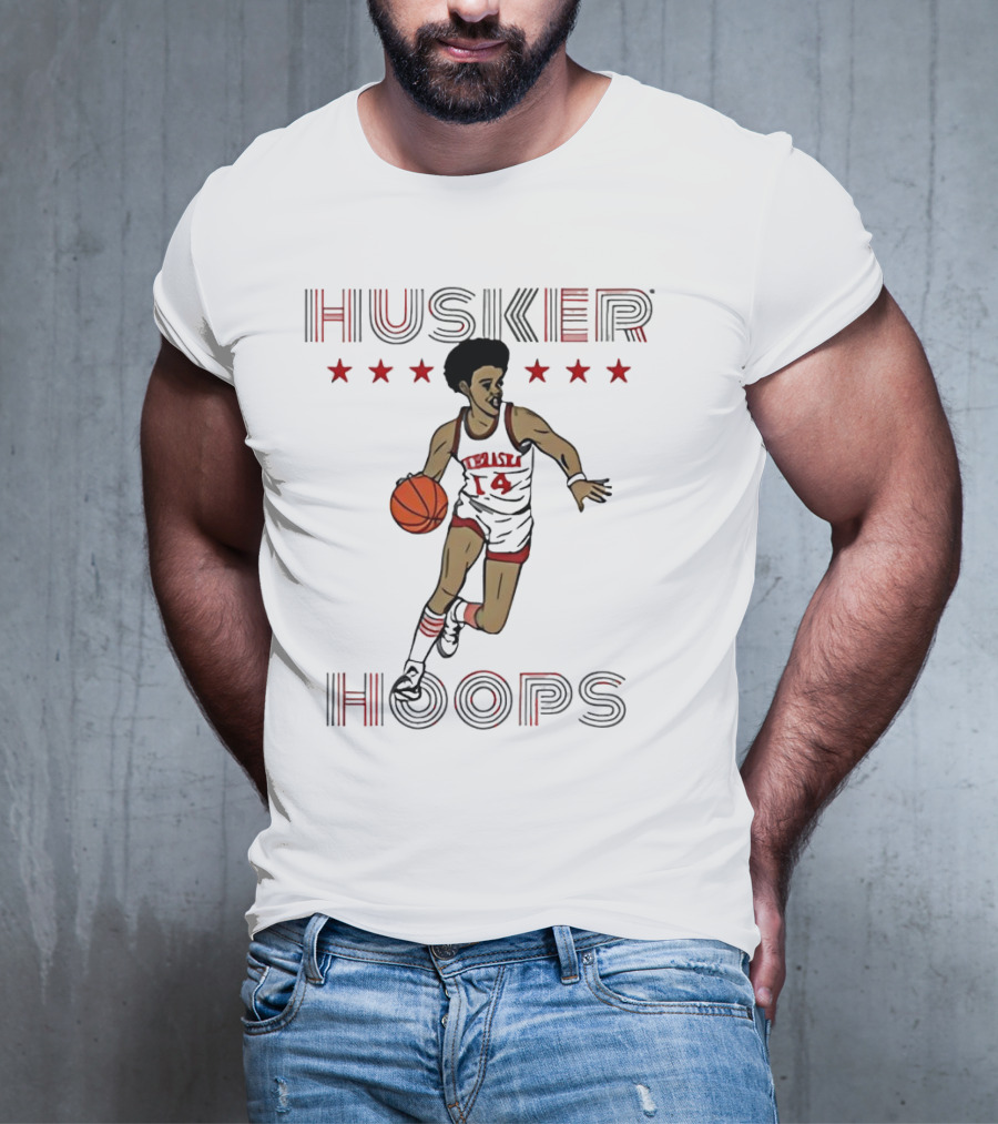 Husker Hoops Nebraska Cornhuskers Basketball Player With Stars T-Shirt