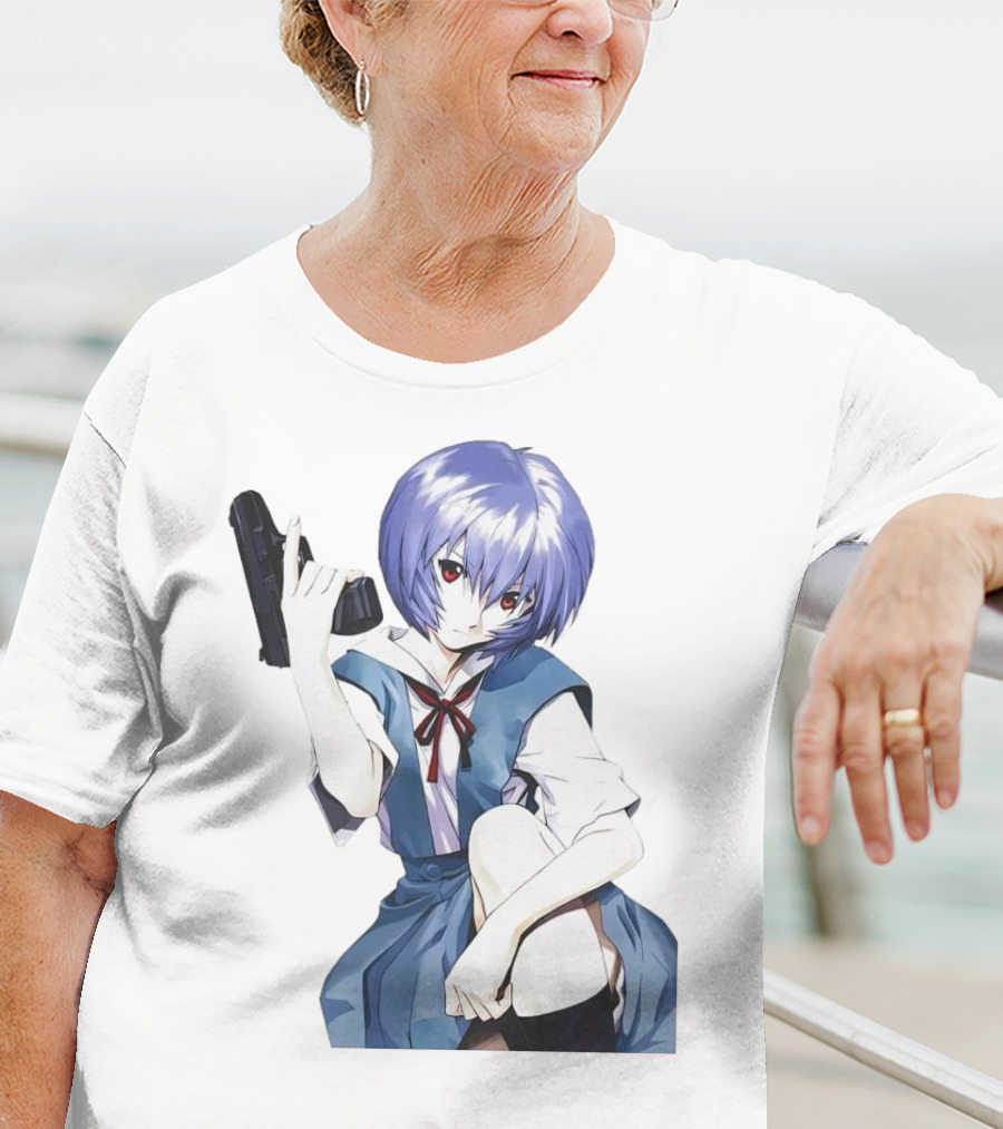Rei Ayanami Blue Uniform Holding Gun T-Shirt