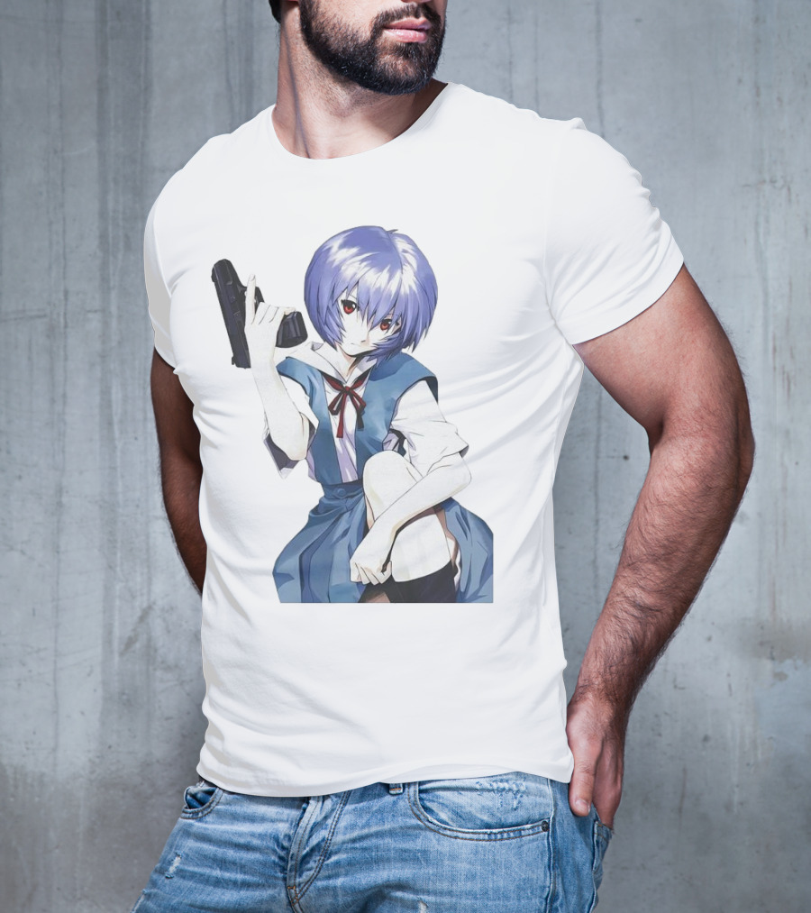 Rei Ayanami Blue Uniform Holding Gun T-Shirt