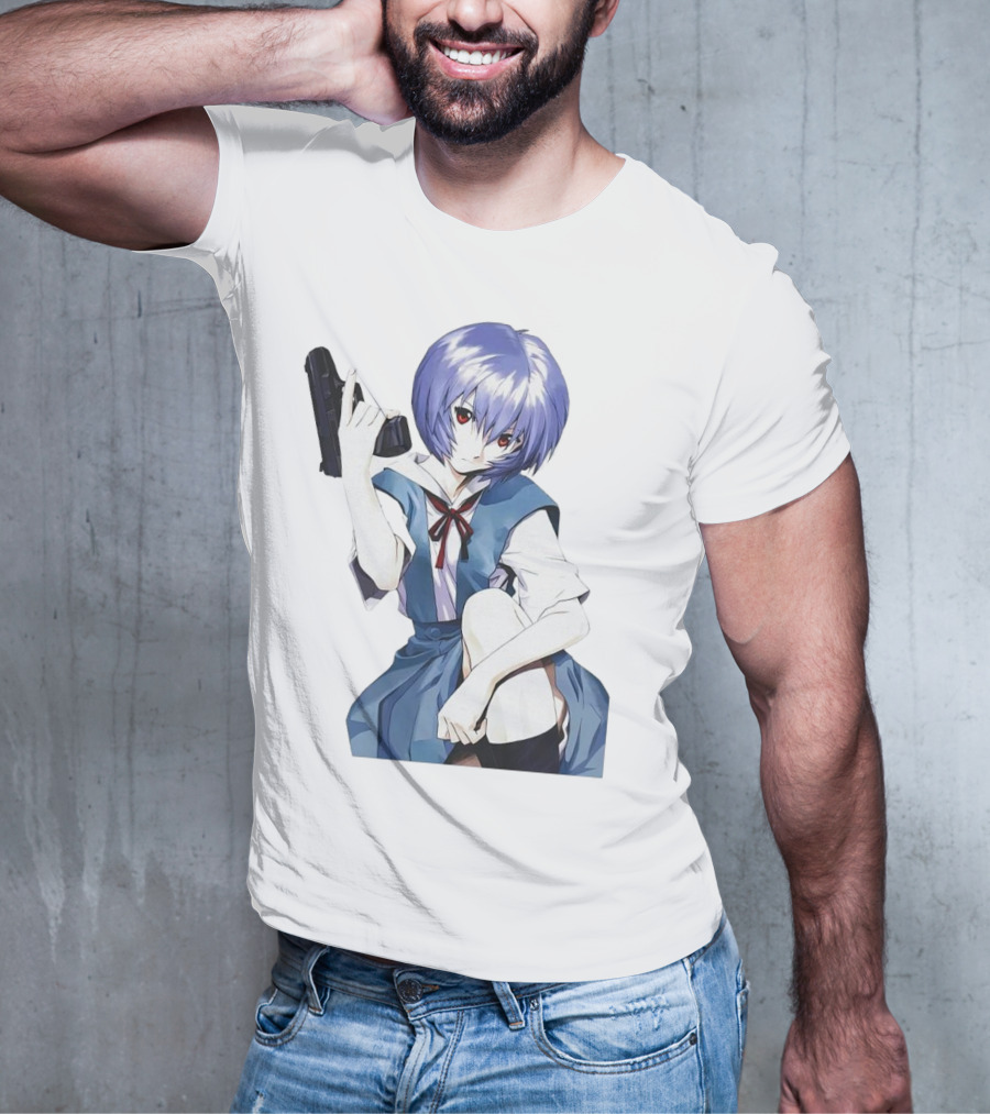 Rei Ayanami Blue Uniform Holding Gun T-Shirt