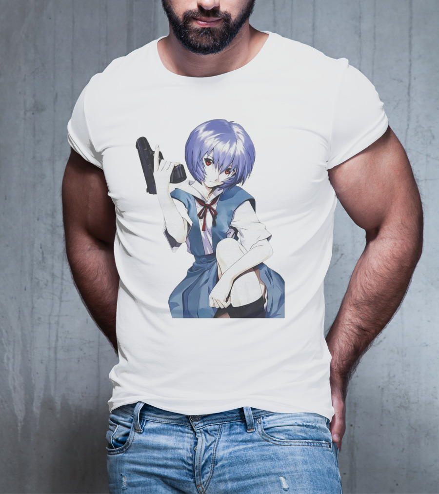 Rei Ayanami Blue Uniform Holding Gun T-Shirt