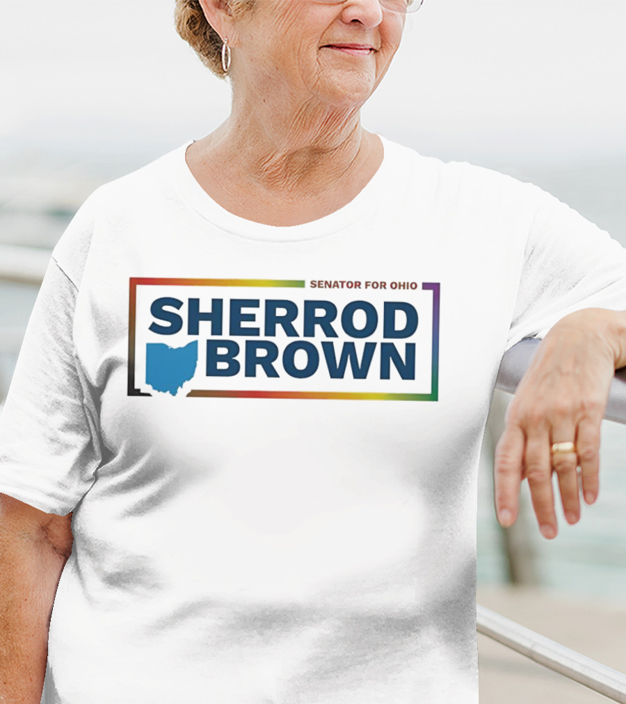 Sherrod Brown Senator For Ohio Ohio Map Rainbow Border T-Shirt