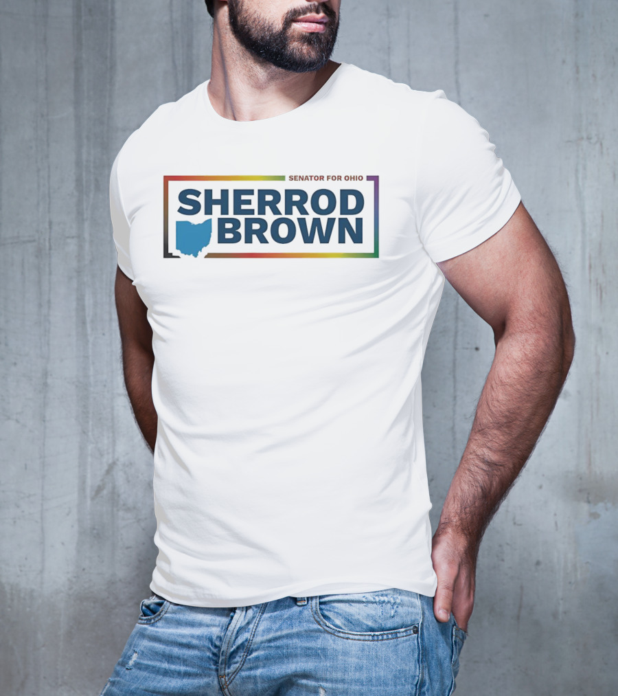 Sherrod Brown Senator For Ohio Ohio Map Rainbow Border T-Shirt
