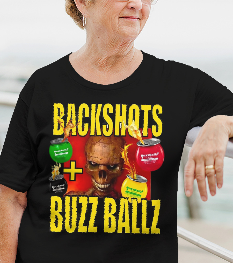 Backshots With Buzz Ballz Fiery Skeleton Combo T-Shirt