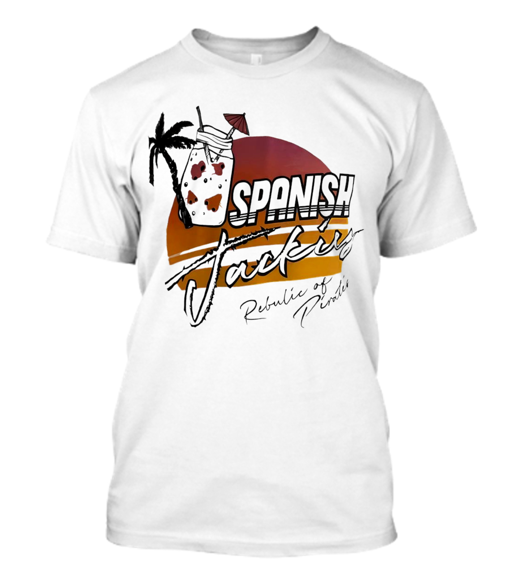 Spanish Jacking Republic Of Pirates Sunset Palm Tropical Drink T-Shirt