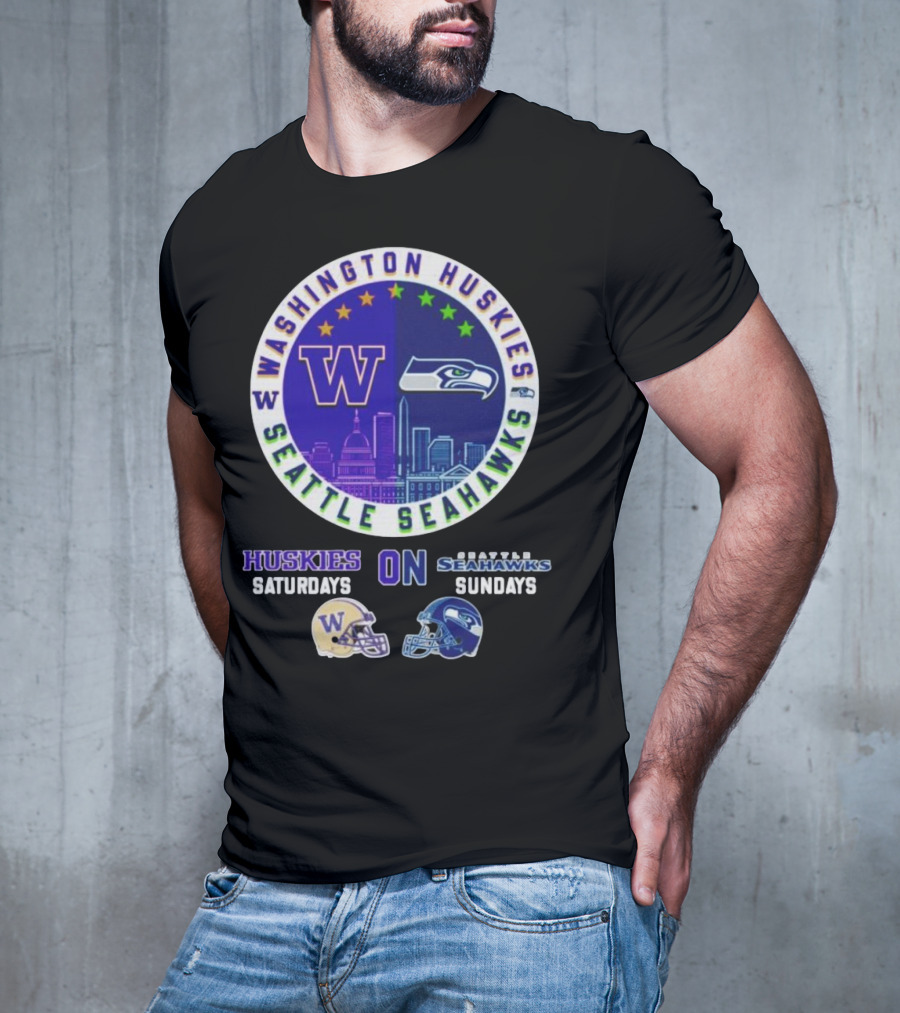 Washington Huskies Seattle Seahawks Huskies On Saturdays Seahawks On Sundays T-Shirt