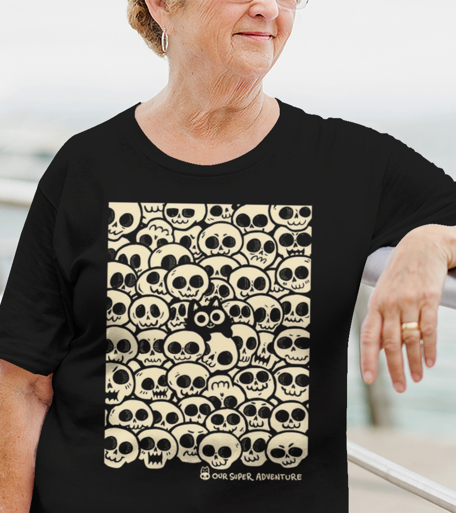 Our Super Adventure Skull Cat Surrounded By Skulls T-Shirt