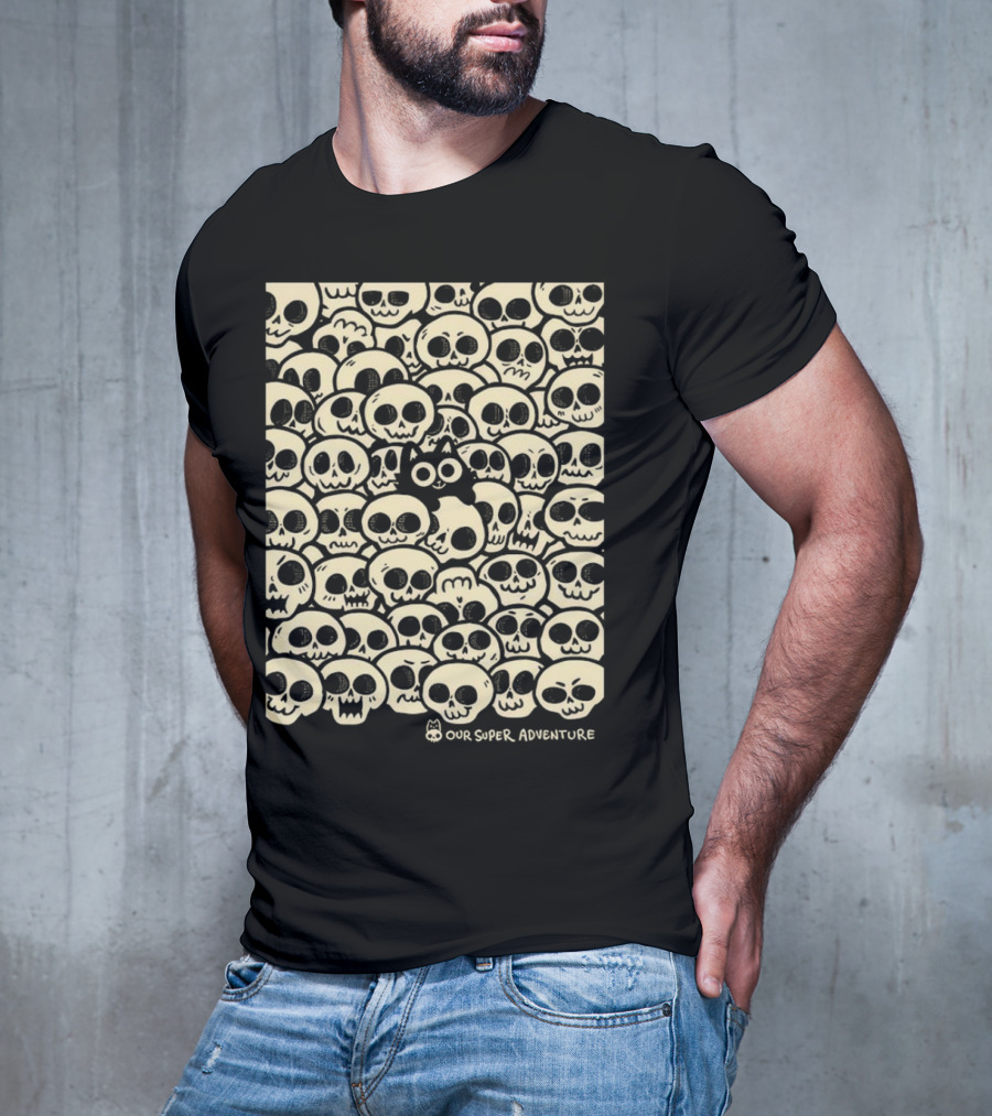 Our Super Adventure Skull Cat Surrounded By Skulls T-Shirt