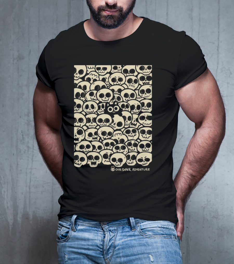 Our Super Adventure Skull Cat Surrounded By Skulls T-Shirt