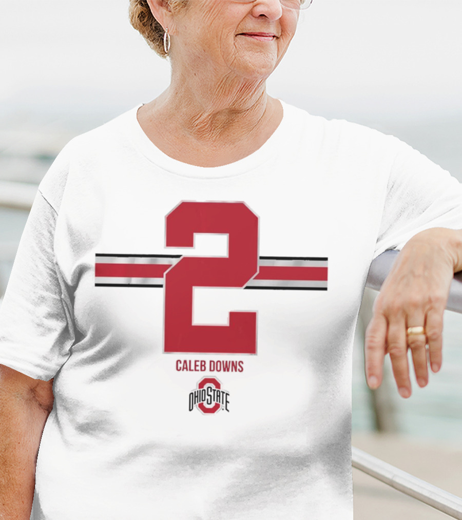 Caleb Downs Ohio State Buckeyes 2 Stripe Football T-Shirt