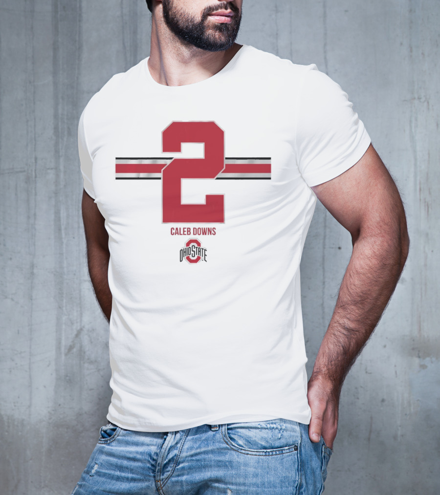 Caleb Downs Ohio State Buckeyes 2 Stripe Football T-Shirt
